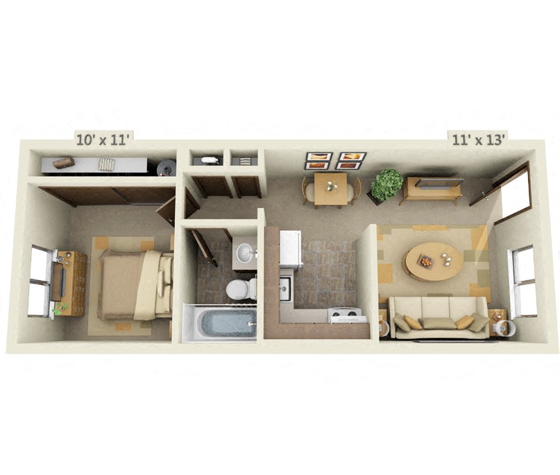 Garden Glen II 1x1 Floor Plan 476 Square Feet